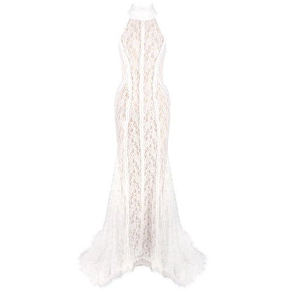 White Lace Mermaid Maxi Dress