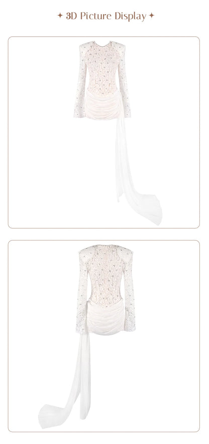 Opulent White Sequins Mini Dress
