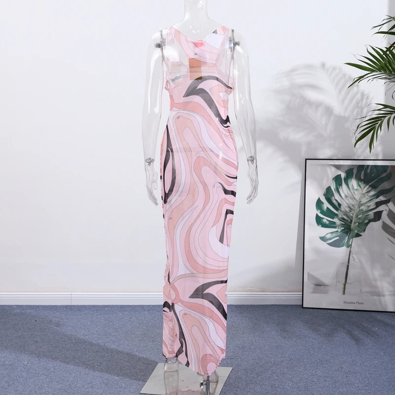Marian Sheer Mesh Maxi Dress