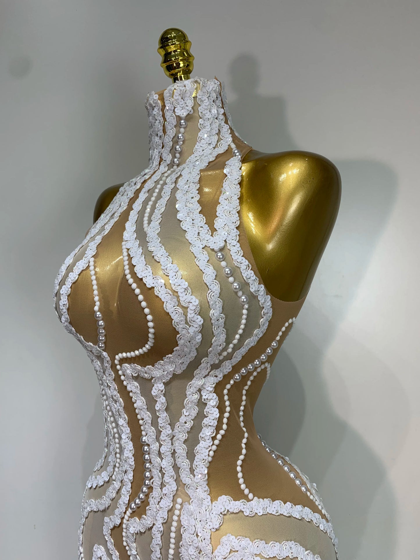 Pearl Sequined Mesh Maxi Dress