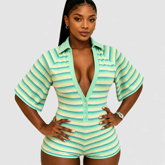 Green Stripe Romper