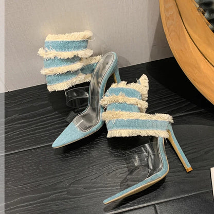 Denim Ankle Strap Heels