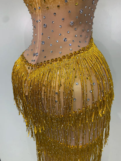Maxine Tassel Mesh Maxi Dress