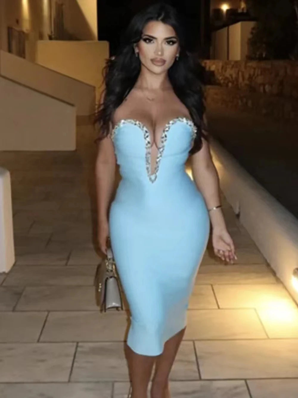 Sky Blue Bandage Midi Dress