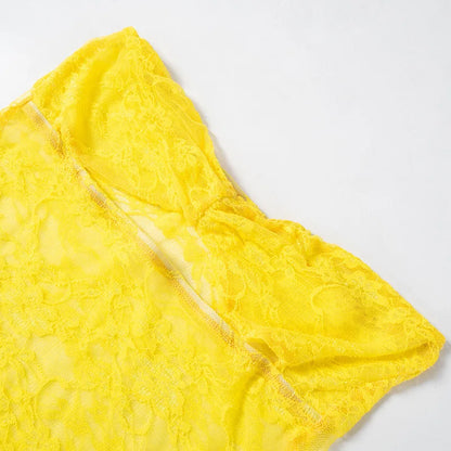 Lacey Yellow Mesh Pants Set