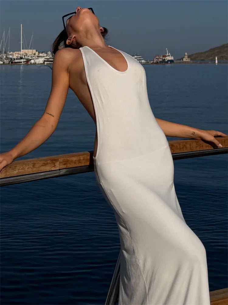 Gold Ring Backless Maxi Dress