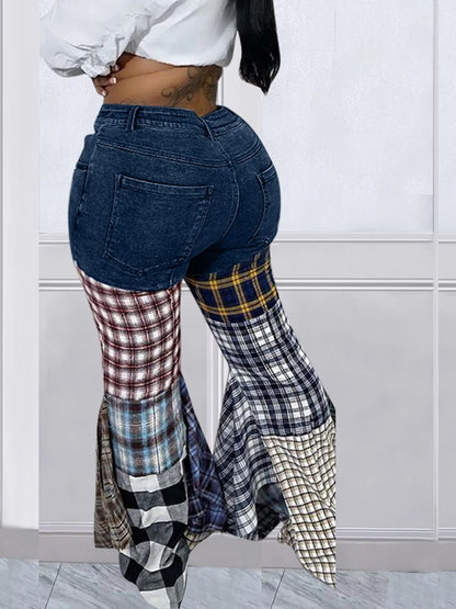 Patricia Plaid Bell Bottom Jeans