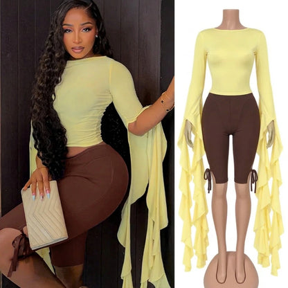 Cascading Ruffle Cape Sleeve Set