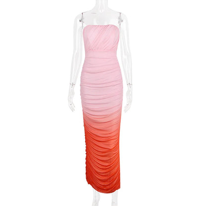 Chic Gradient Pleated Bodycon Dress