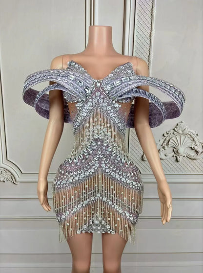 Grandiose Rhinestone Mesh Mini Dress