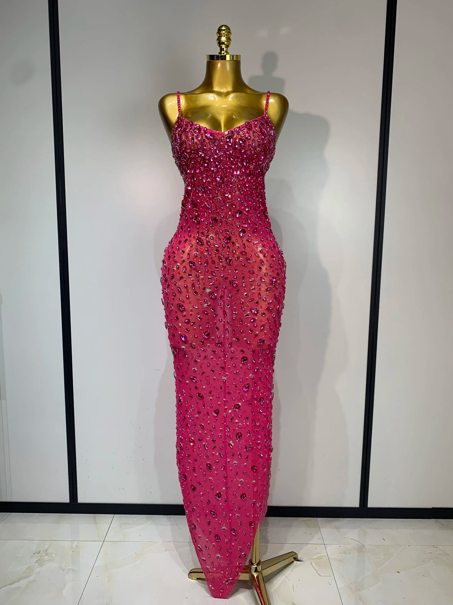 Zoey Rhinestone Mesh Maxi Dress