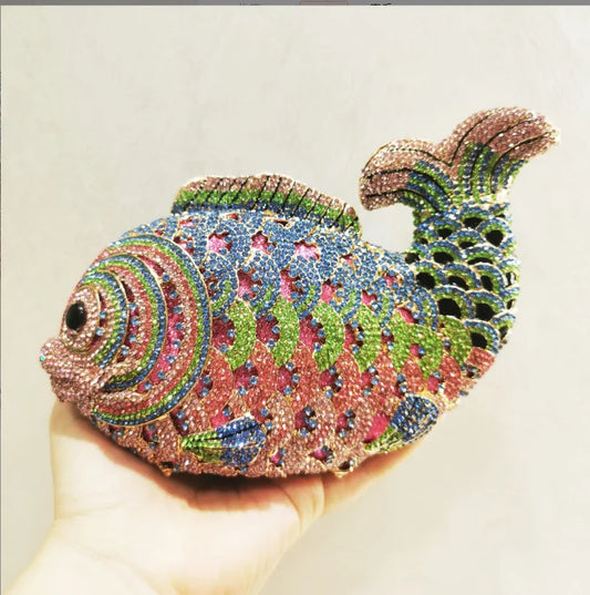 Fish Rhinestone Clutch Bag