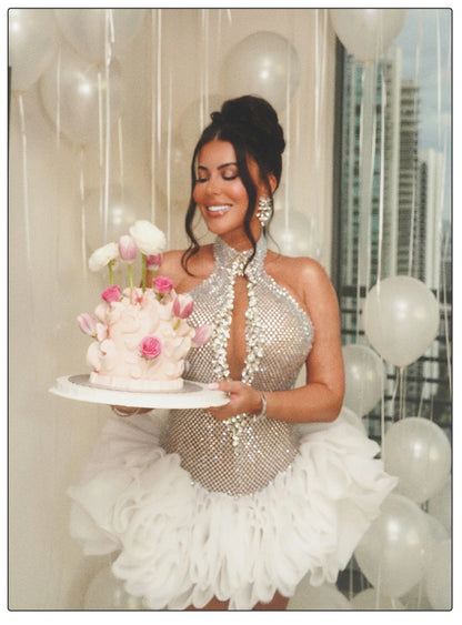 Silver Sequins Tulle Cocktail Dress