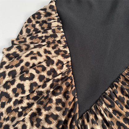 Leopard Pleated Bandage Maxi Dress