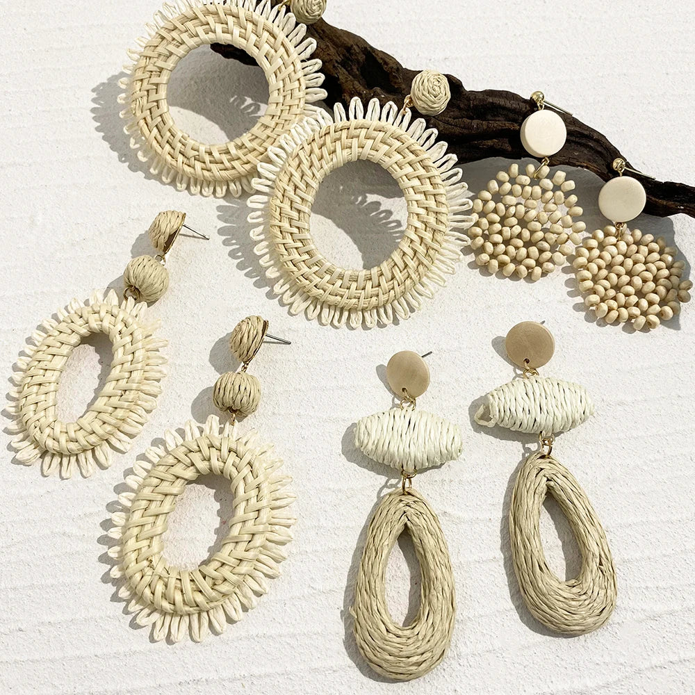 Woven Raffia Dangle Earrings