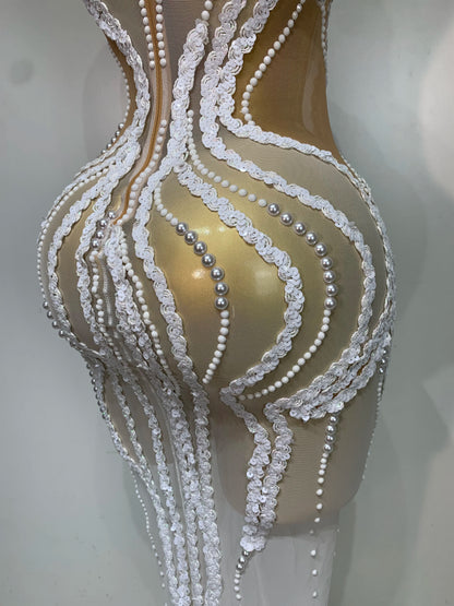 Pearl Sequined Mesh Maxi Dress