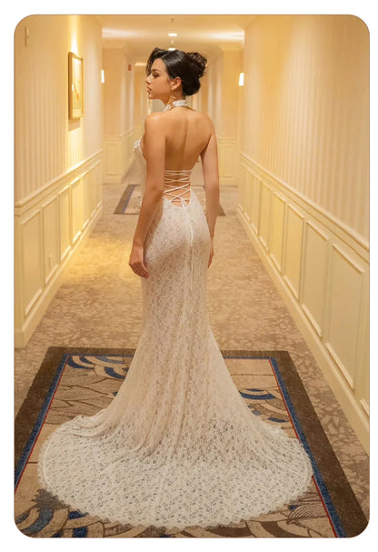 White Lace Mermaid Maxi Dress