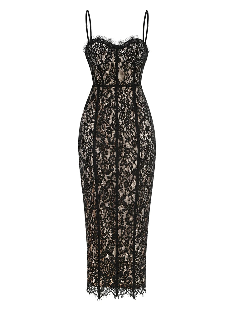 Floral Lace Bodycon Maxi Dress