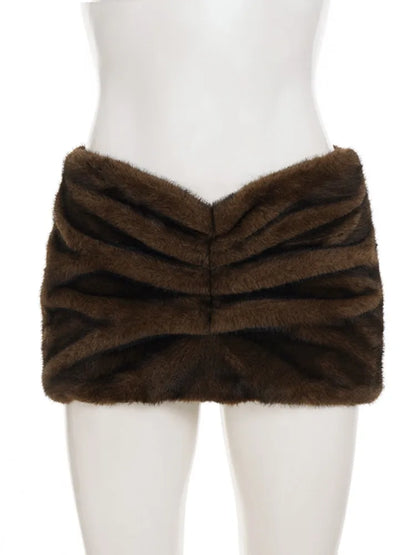 Furry Pleated Mini Skirt