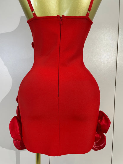 Chic 3D Beaded Flower Bandage Mini Dress