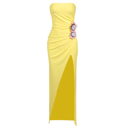 Yellow Stereo Pleated Maxi Dress