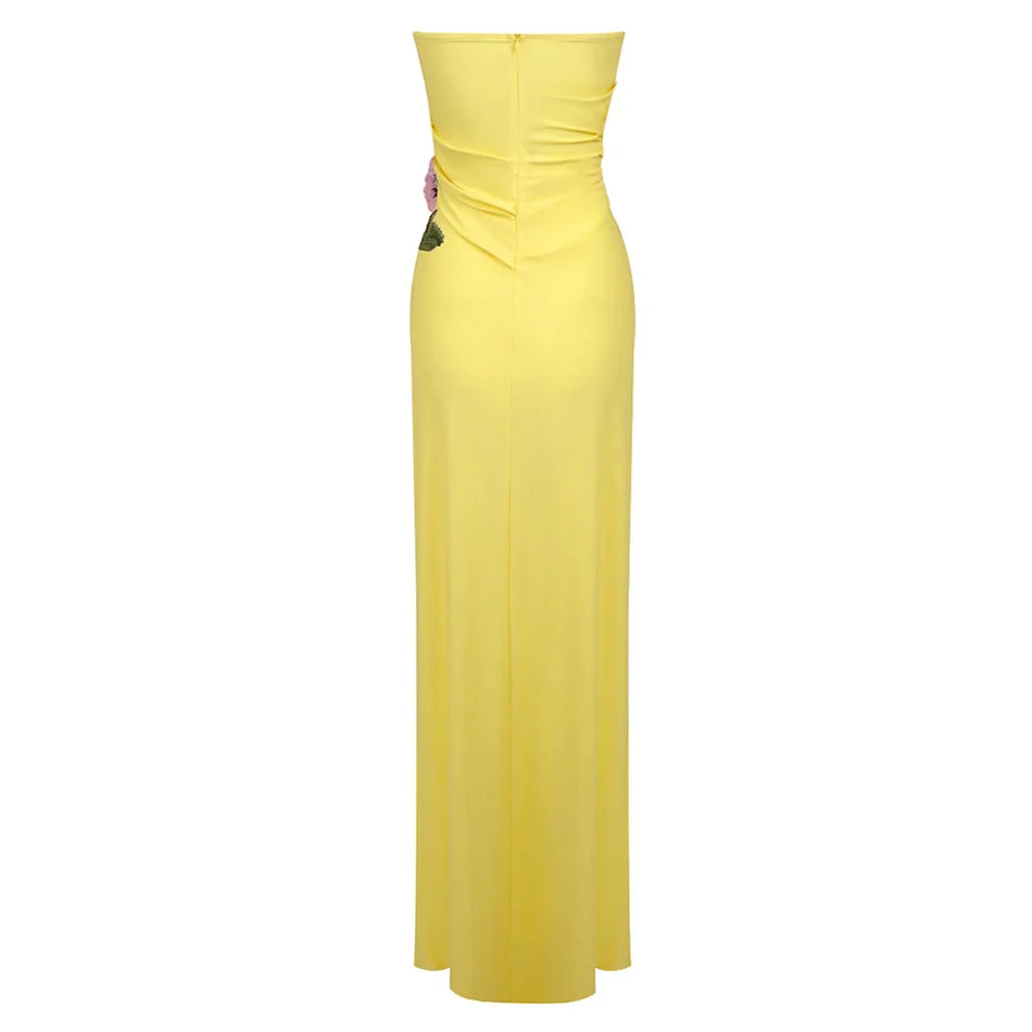 Yellow Stereo Pleated Maxi Dress