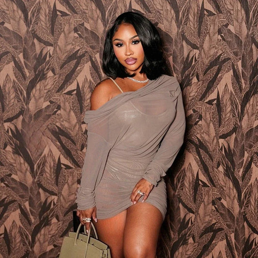 Off Shoulder Mesh Sheer Mini Dress