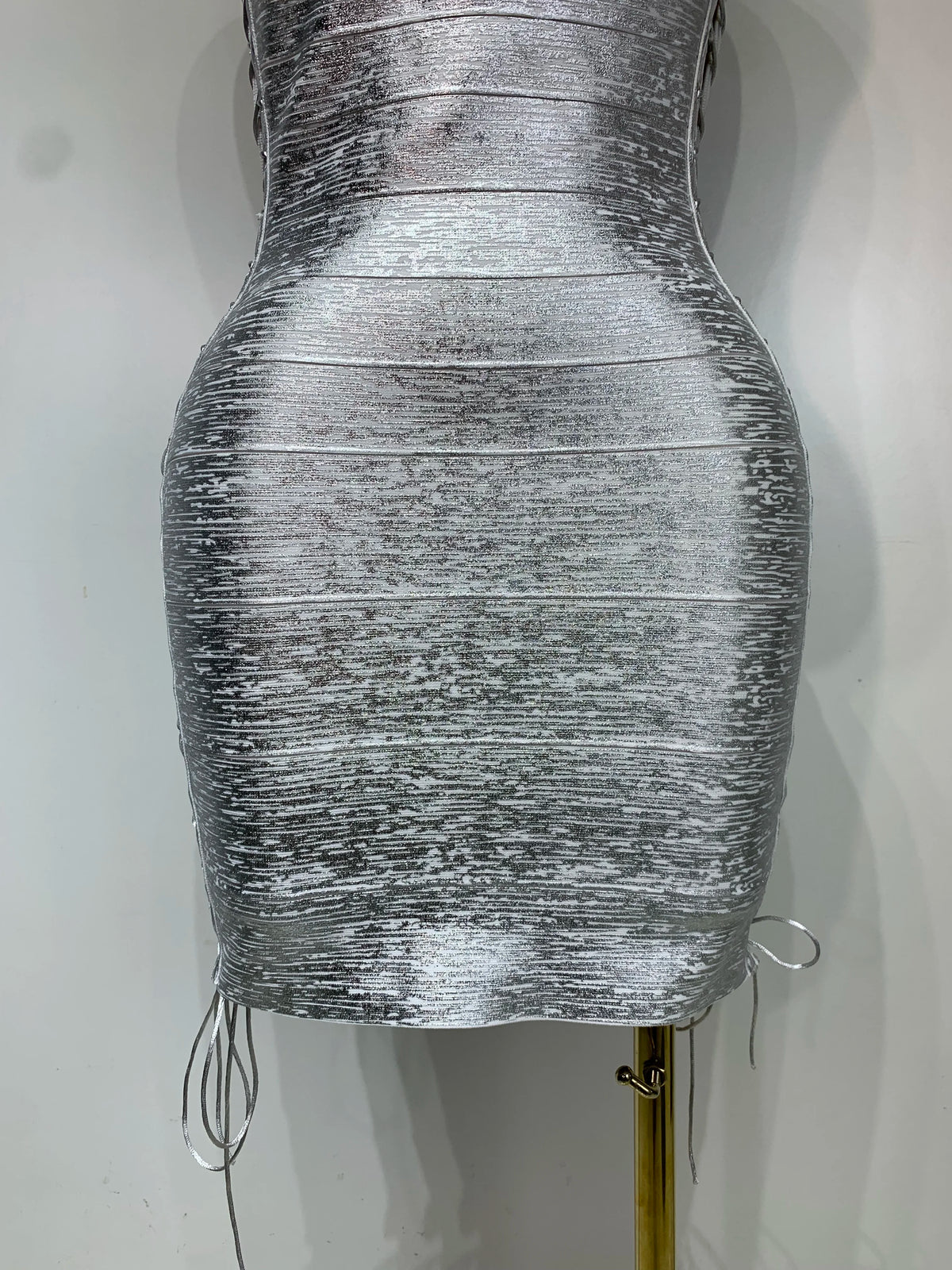 Metallic Side Lace Up Bandage Mini Dress