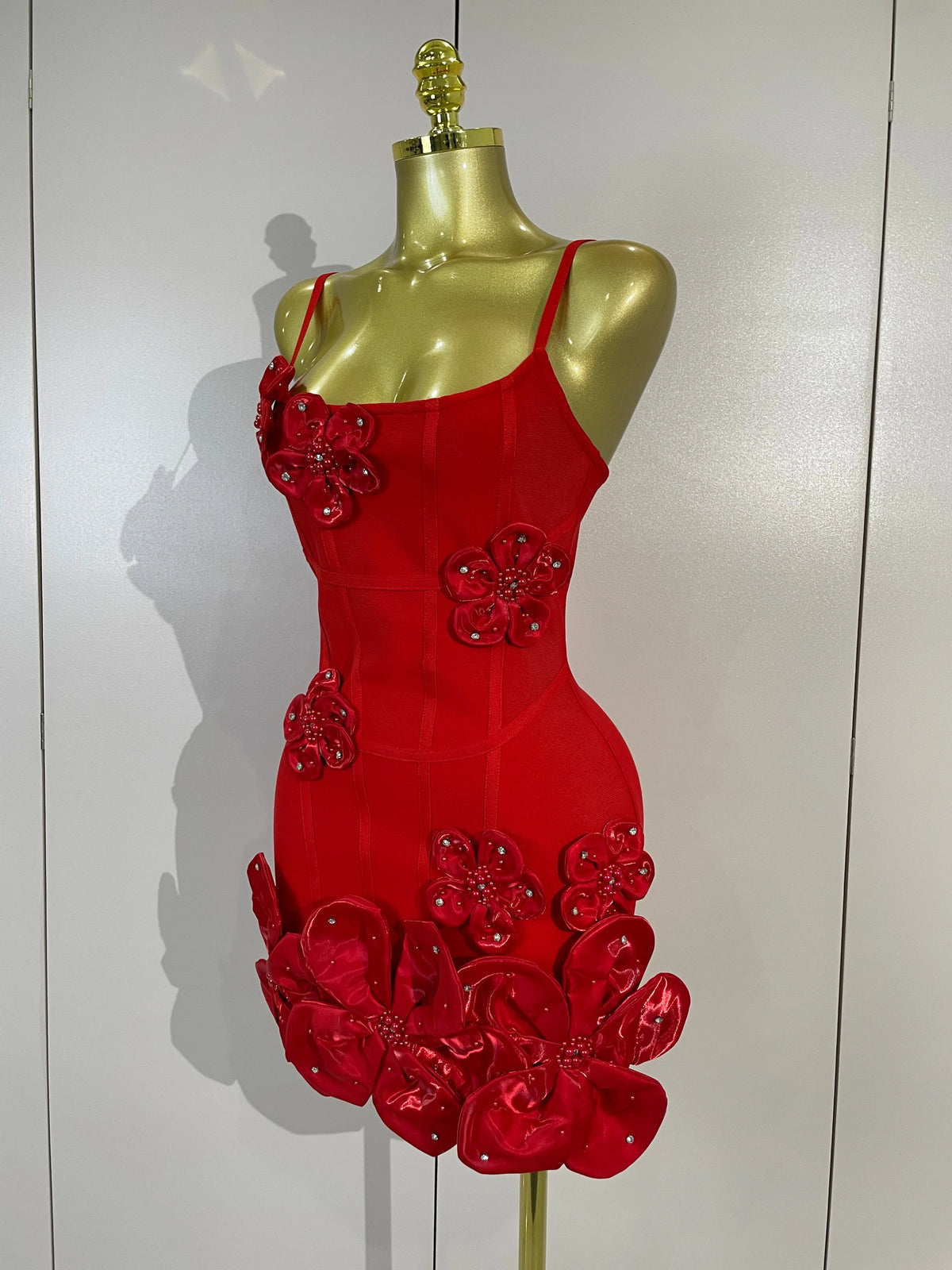 Chic 3D Beaded Flower Bandage Mini Dress