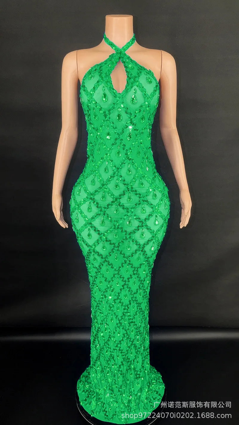 Abi Rhinestone Mesh Maxi Dress