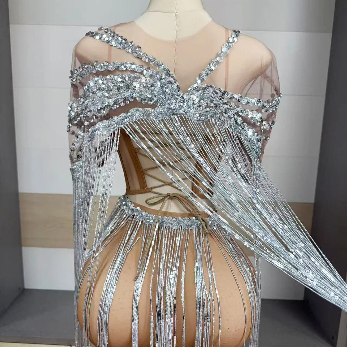 Silver Mesh Mini Dress