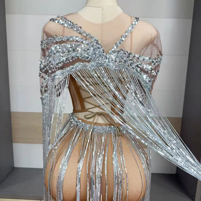 Silver Mesh Mini Dress