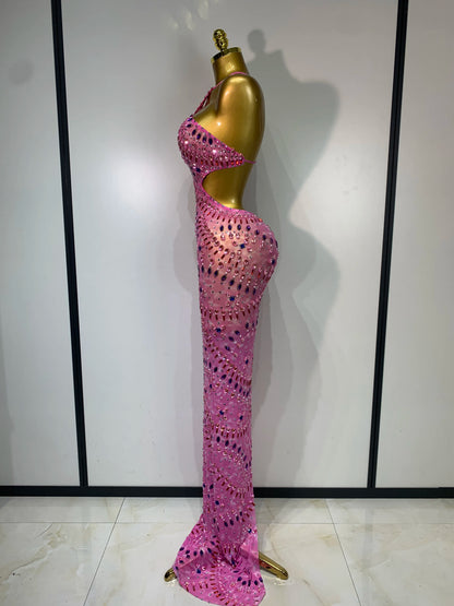 Adelina Rhinestone Backless Maxi Dress