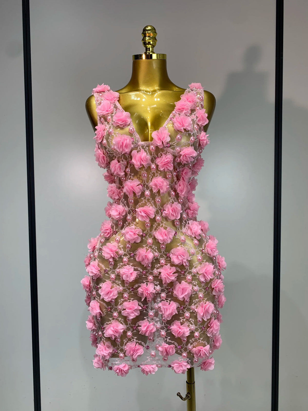 Bloom Pearls Lace Mini Dress