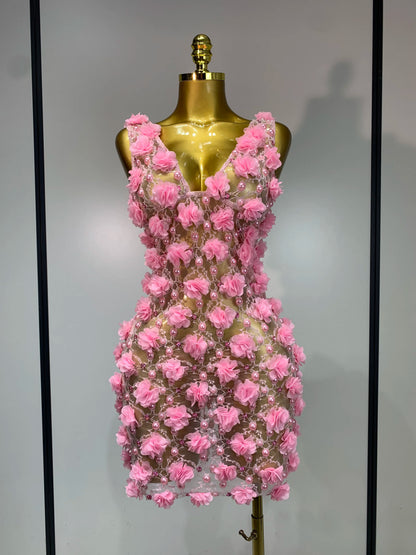 Bloom Pearls Lace Mini Dress