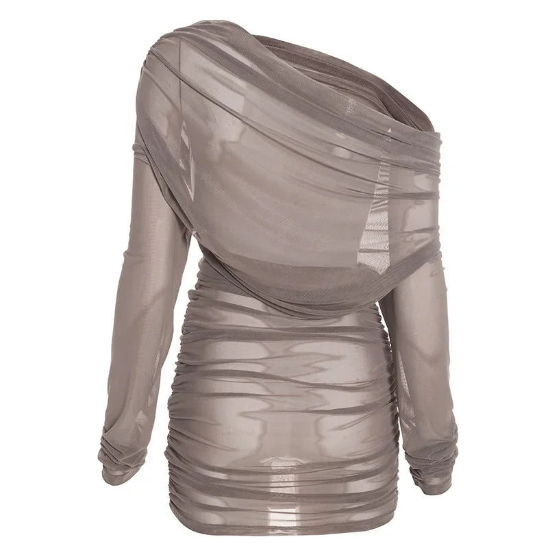 Off Shoulder Mesh Sheer Mini Dress