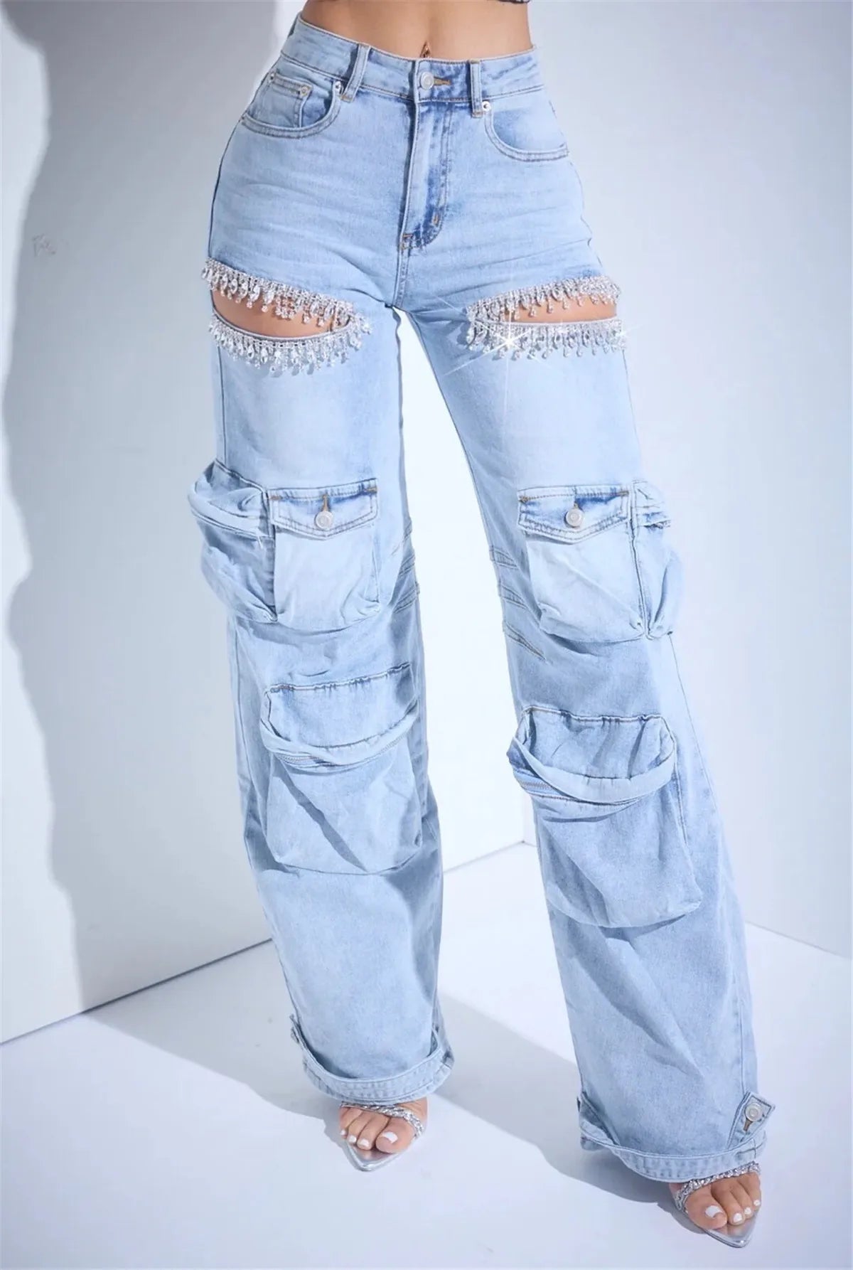 Cutout Diamonds Multi Pockets Jeans