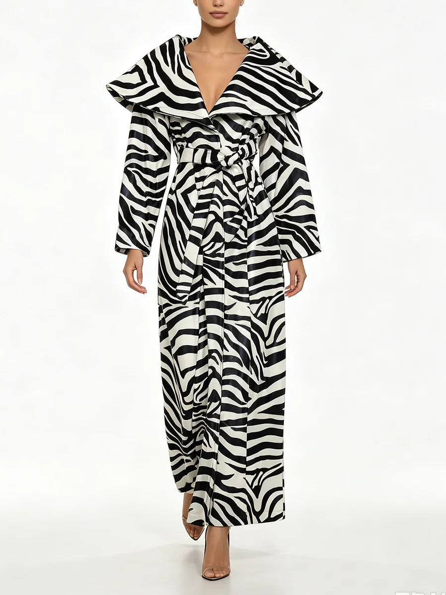 Chic Zebra Print Maxi Coat