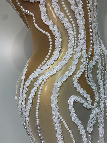 Pearl Sequined Mesh Maxi Dress