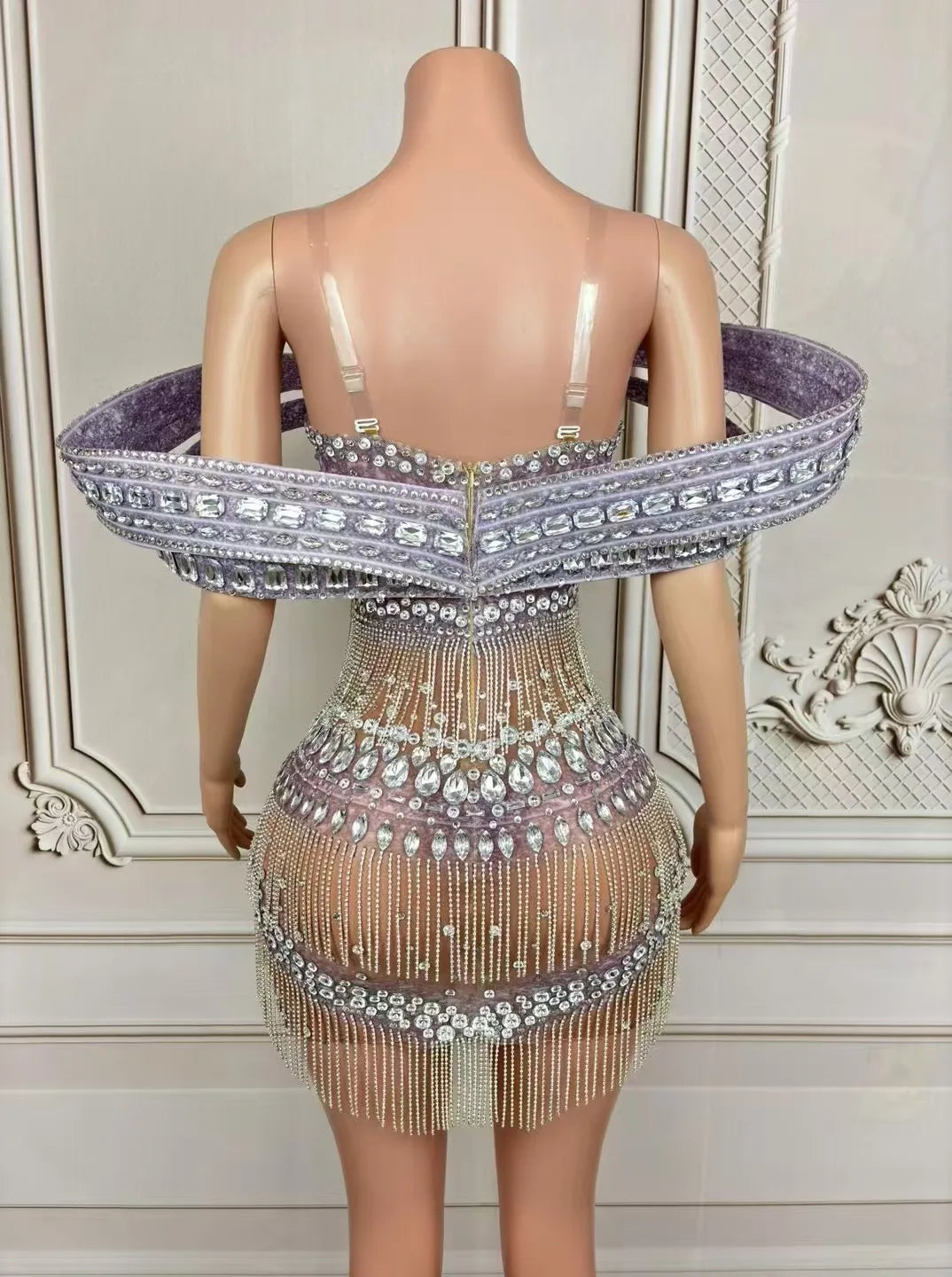 Grandiose Rhinestone Mesh Mini Dress