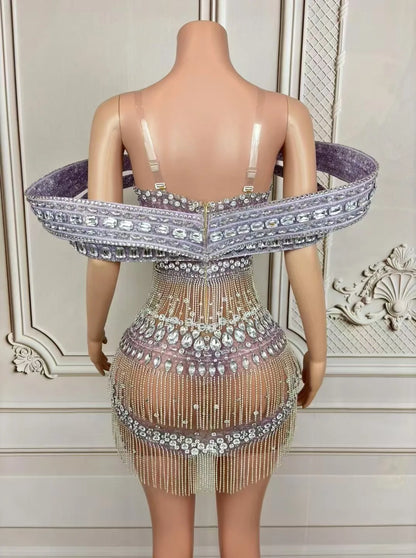 Grandiose Rhinestone Mesh Mini Dress