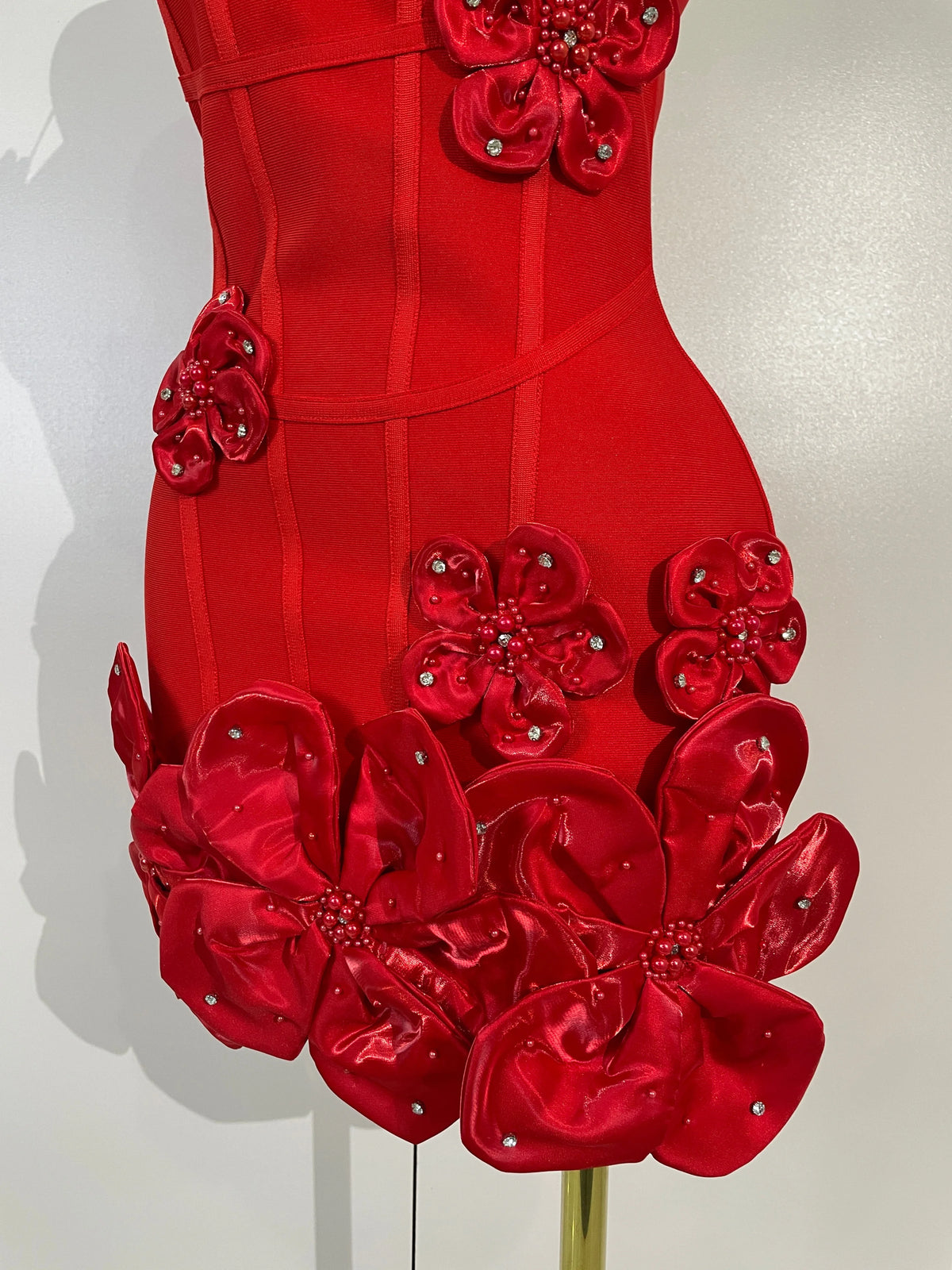 Chic 3D Beaded Flower Bandage Mini Dress