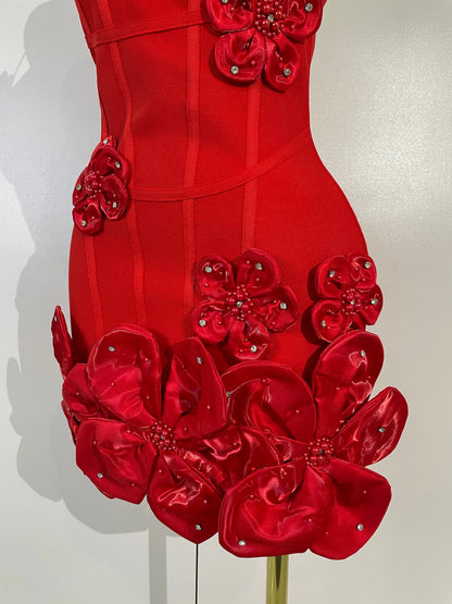 Chic 3D Beaded Flower Bandage Mini Dress