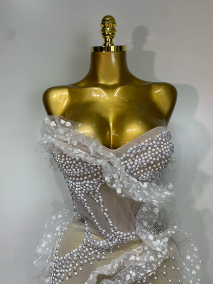 Pearl Ruched Mini Dress