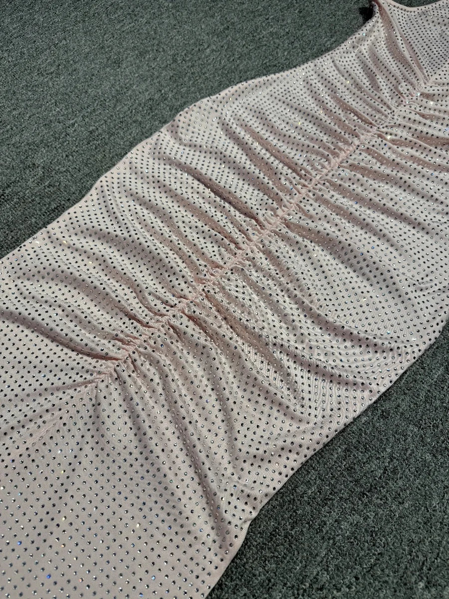 Pink Embellished Ruched Maxi Dress