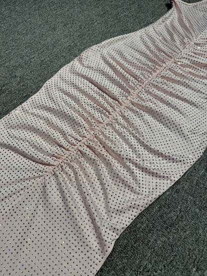Pink Embellished Ruched Maxi Dress