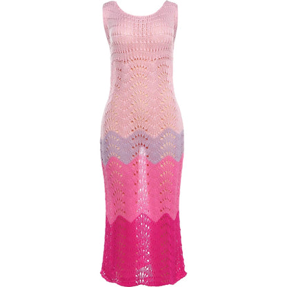 Pink Contrast Crochet Dress