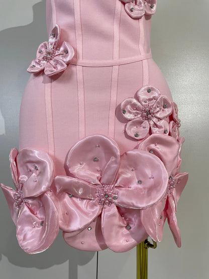 Chic 3D Beaded Flower Bandage Mini Dress