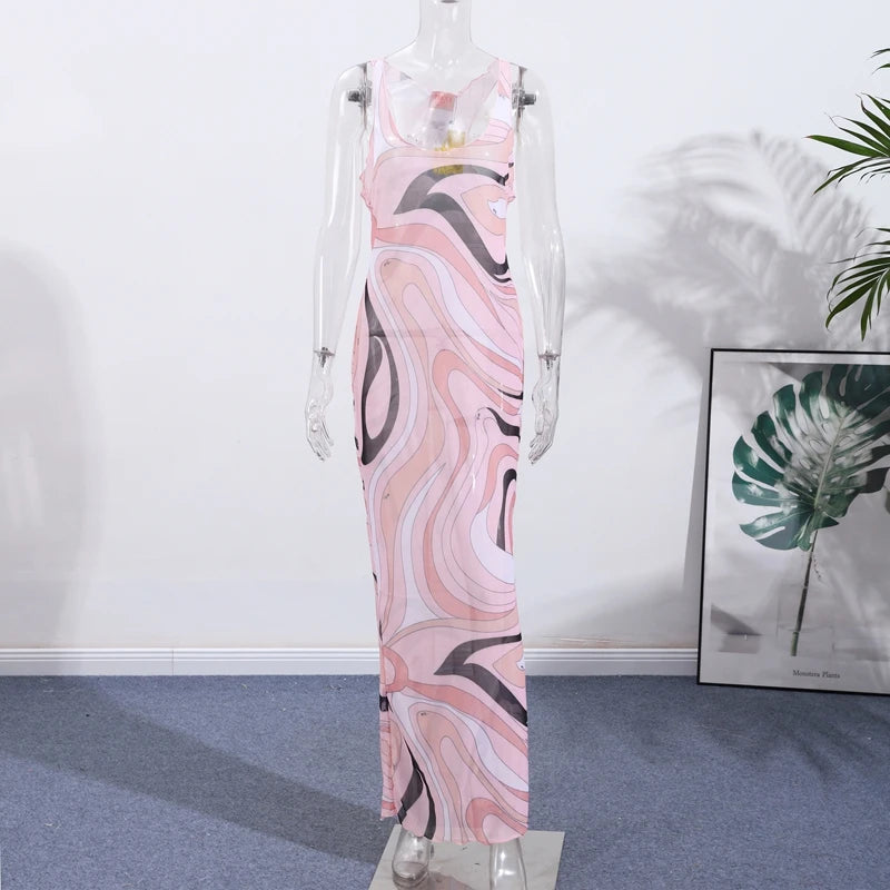 Marian Sheer Mesh Maxi Dress