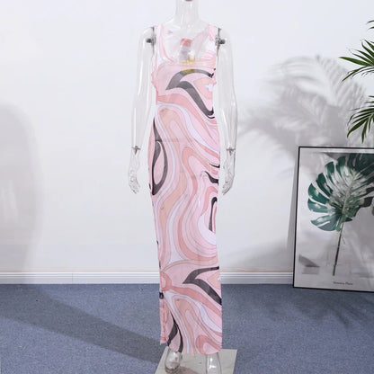 Marian Sheer Mesh Maxi Dress